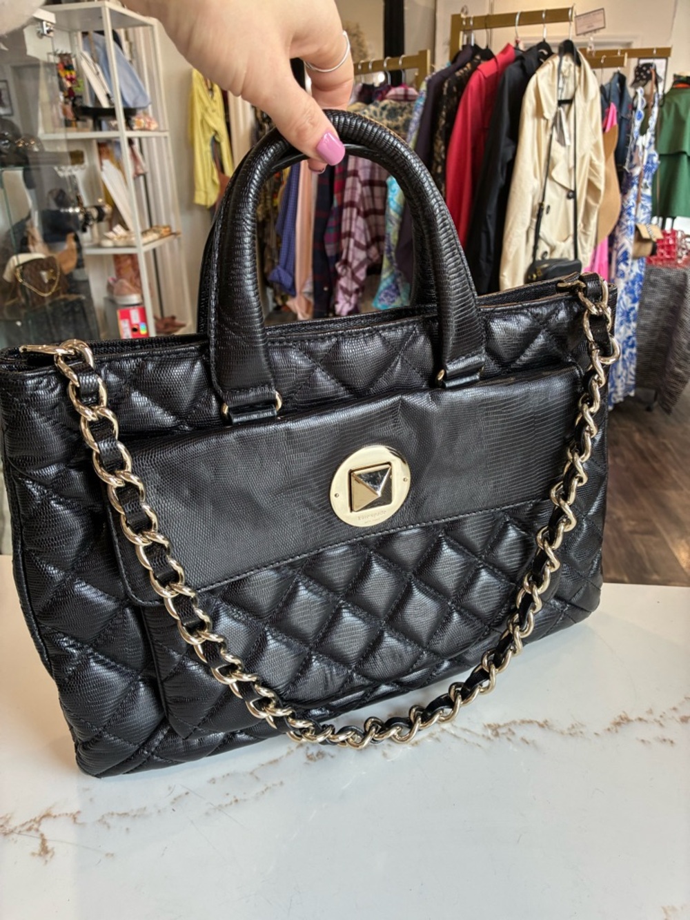 Kate Spade Quilted Black Chain-Handle Bag